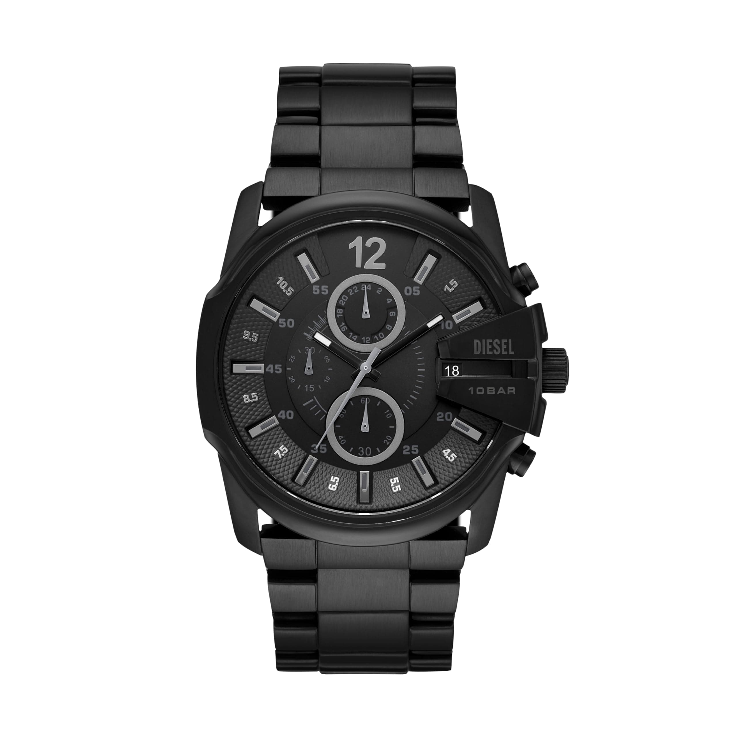 DIESEL Master Chief Series Watch for Men, Three Hand Date Movement with Stainless Steel or Leather Strap