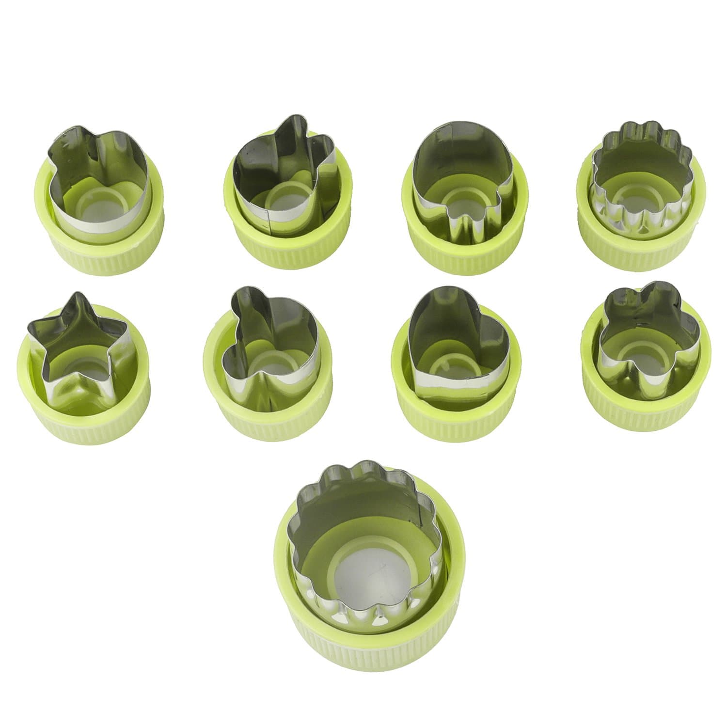 Pingenaneer Vegetable Fruit Cutters Shapes Set (9Pcs), Cookie Cutters Mini Pie Stamps Mold Cutter, Cartoon Animals Heart-Shaped Fruit Mold, for Kids Food Baking Tools, Decorative Food (Green)