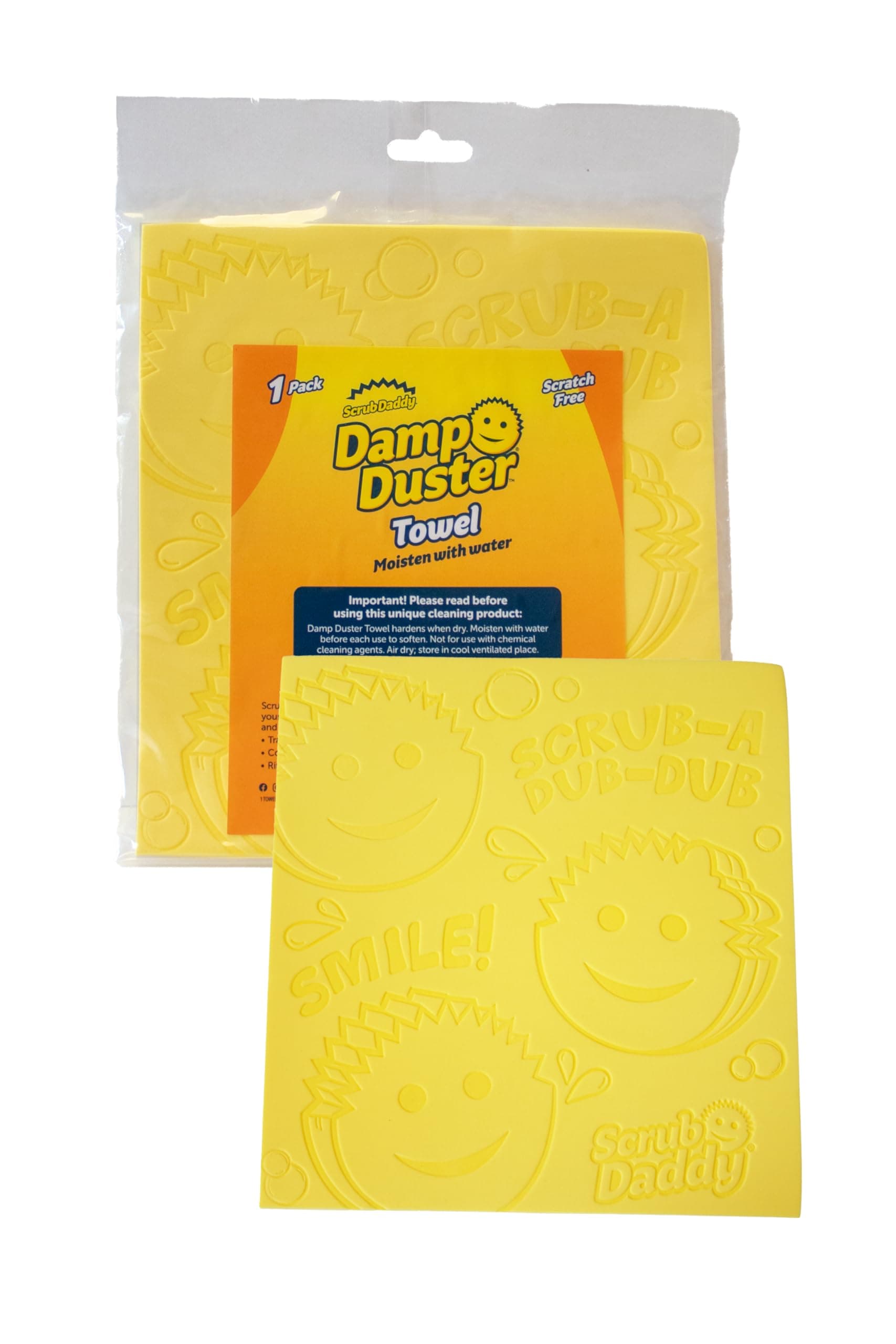 Scrub Daddy Damp Duster Towel, Multipurpose Dusters for Cleaning - Venetian & Wooden Blind Cleaner, Ridged Dusting Sponge for Vents, Radiator, Skirting Boards, Mirrors - Home Cleaning Products, Yellow