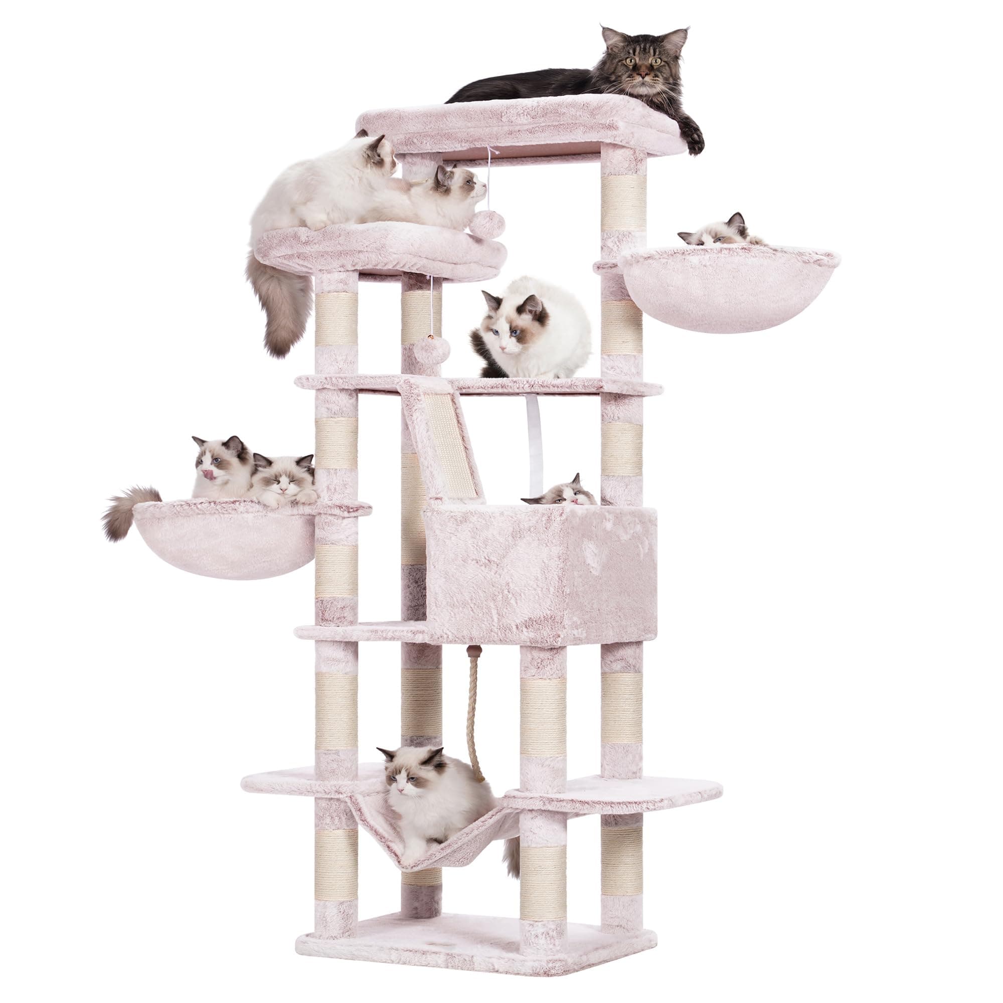 Heybly Cat Tree,68 inch Multi-Level Cat Tower for Indoor Cats,2 Widened Plush Perches Cat Condo with Scracthing Board and Big Caves,Muchroom HCT025MU