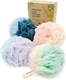 Spongentle Dual Texture Deep Cleansing Loofah Sponge for Radiant Skin, Pack of 4, Bath and Shower, Exfoliating Body Scrubber, Beautiful Colors for Women and Men