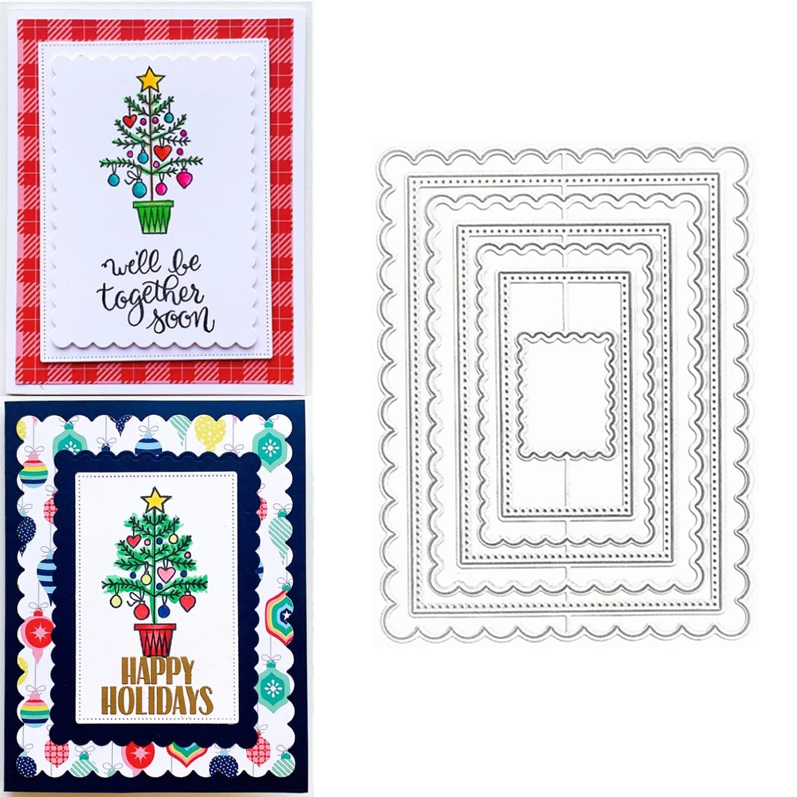 hinana 7pcs/Set Rectangle Frame Metal Die Cuts, Scallops Stitched Nesting Tag Background Cutting Dies for DIY Scrapbooking Album Decorative Embossing Paper Card Making