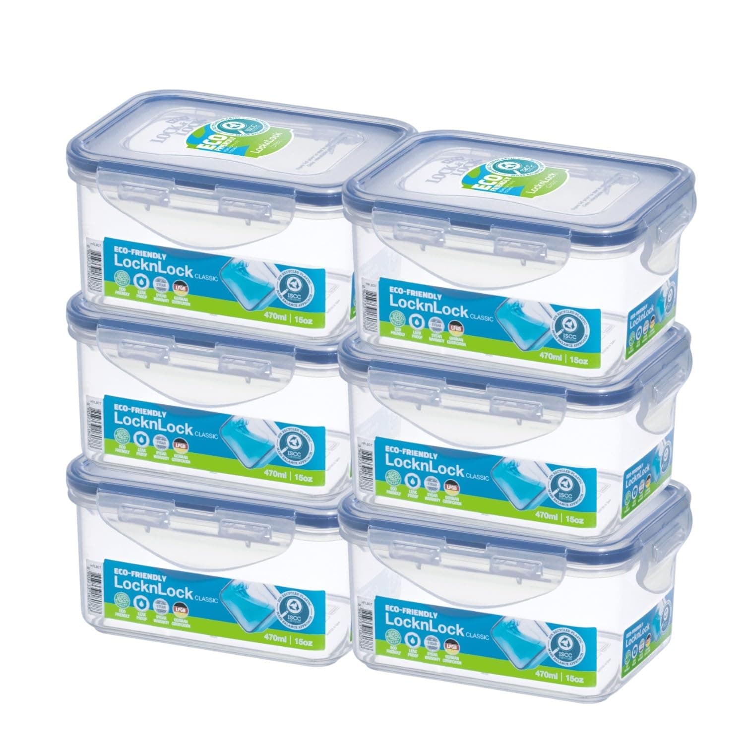 Lock & Lock Rectangular Water Tight Food Container, Set of 6 (15 oz each)