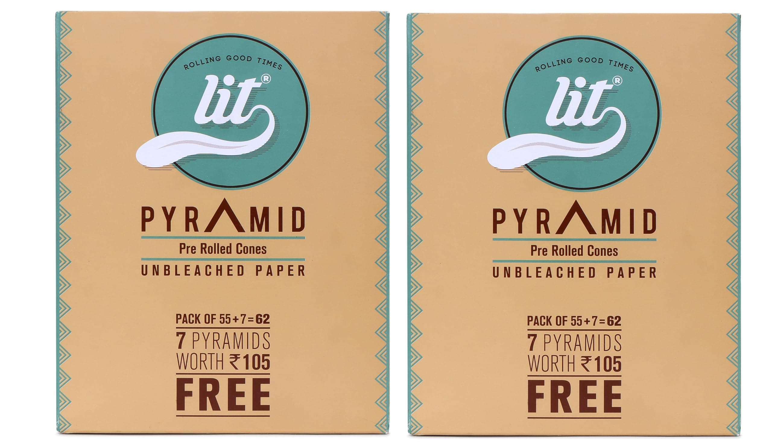 LIT Combo Ultra Thin Brown Pyramid Pre-Rolled Cone Rolling Papers (Pack of 62) (Combo of 2)