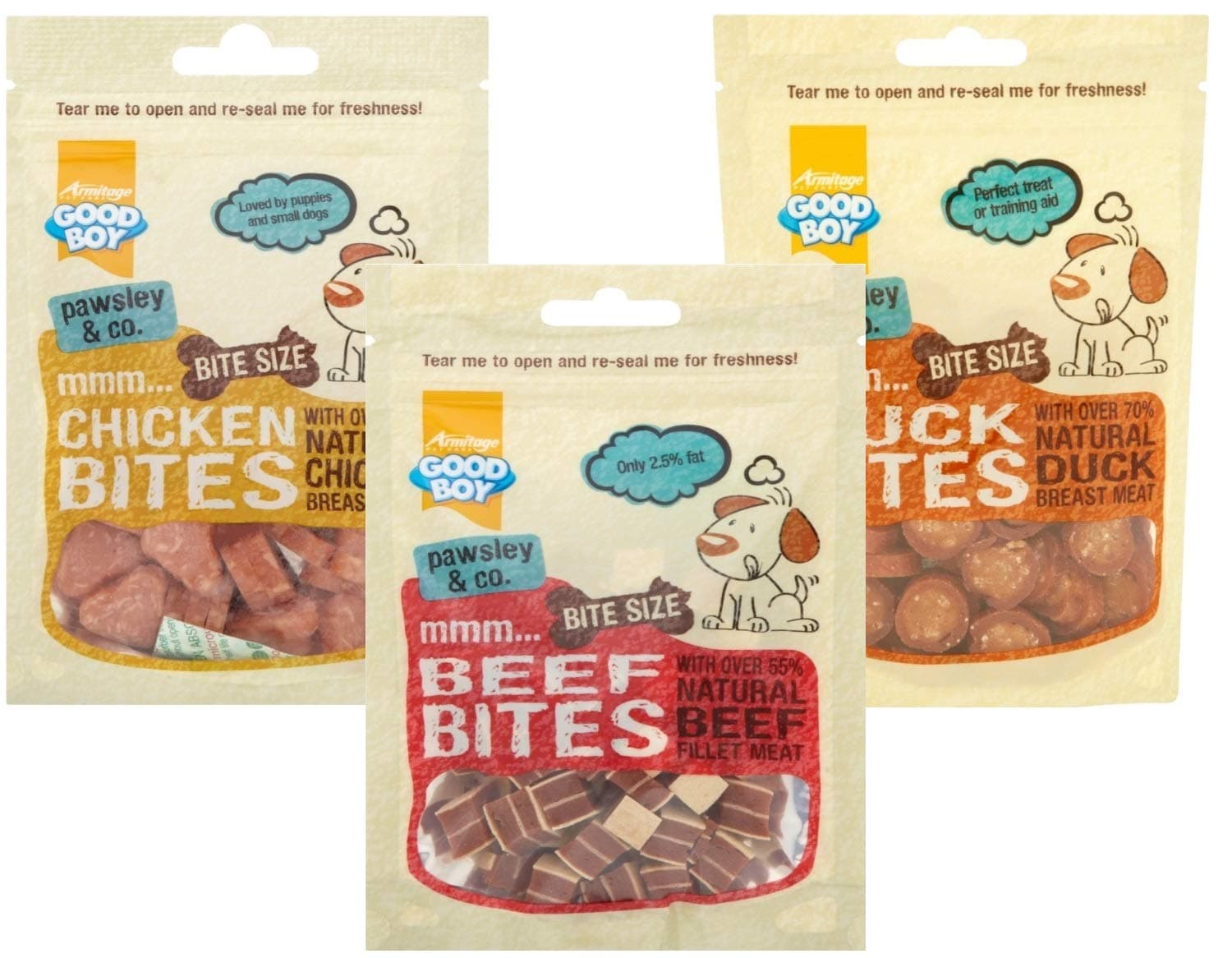 GoodBoy Pawsley & Co MIX PACK Bite Size Bites (Duck, Chicken, Beef) 3 x 65g