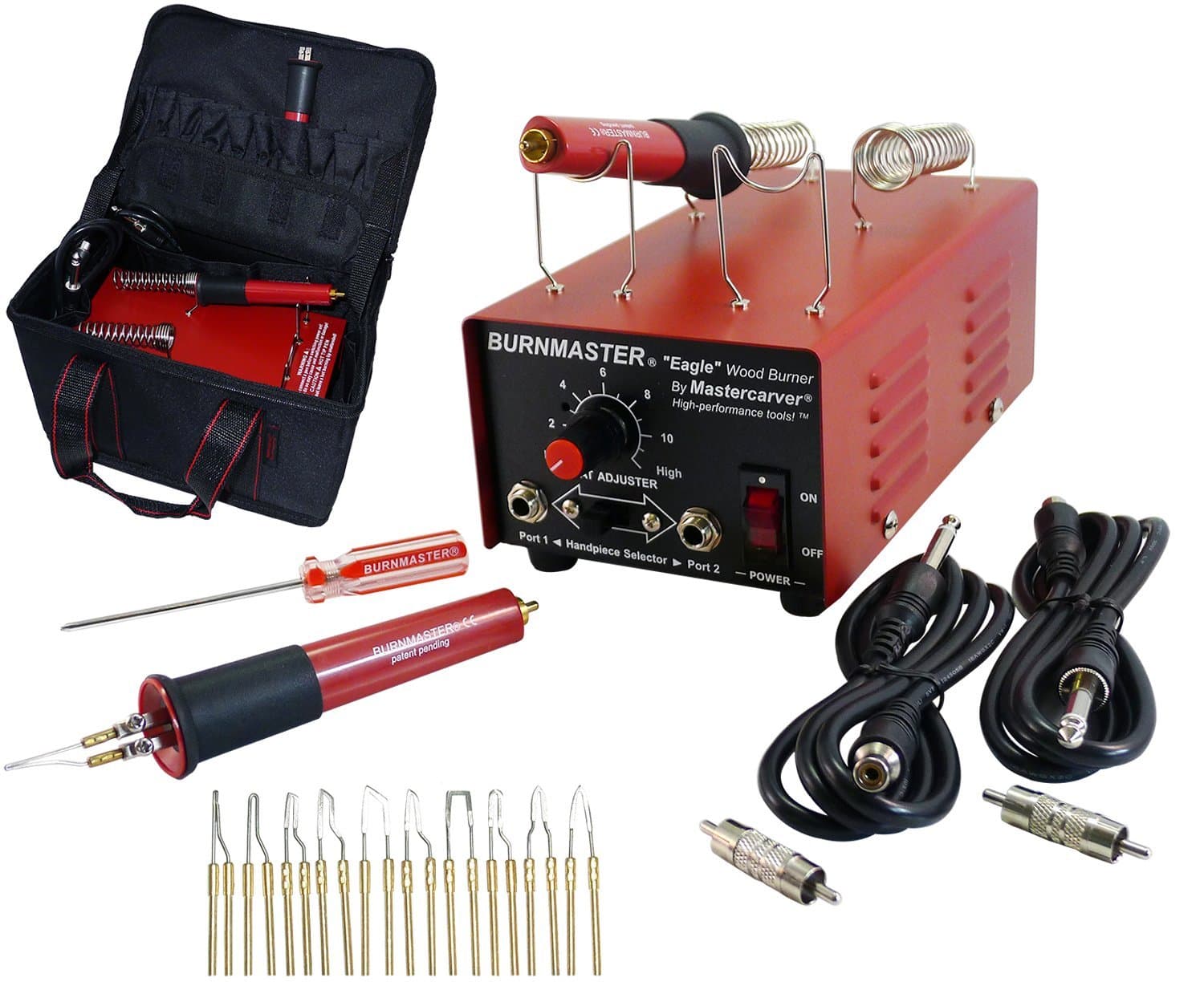 BURNMASTER Eagle 2 Port Wood Burner, 2-Pens, 10-Tips and Bag Set for Wood, Leather & Gourd