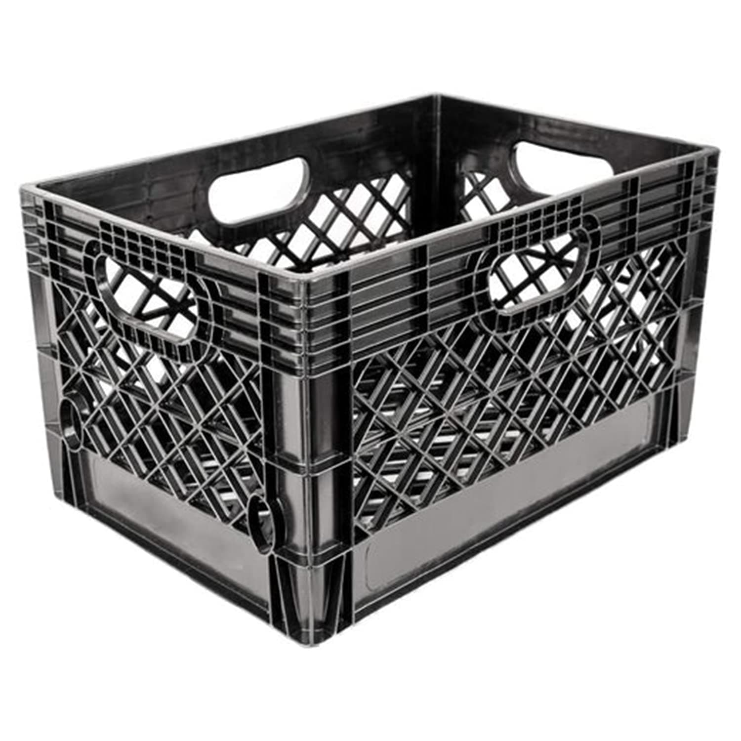 Juggernaut Storage 3-Pack Heavy Duty Plastic Milk Crates with Handles, Black, 24 Quart - Stackable Utility Open Crate Bins for Home, Garage, Dorm, Office, and Vehicle Organization