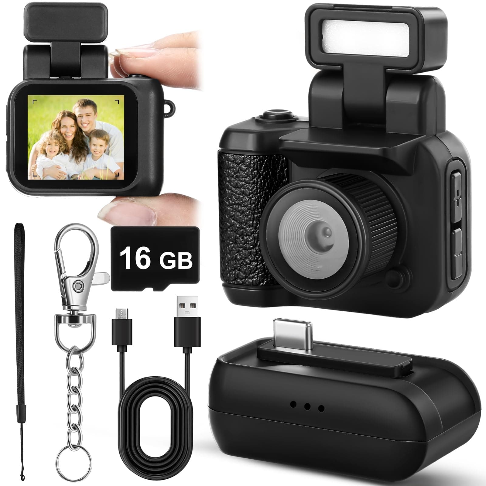 Mini Digital Camera Keychain with Flash Light 1080p Tiny Camera Mini Retro Micro Dv/camcorder with 600 Mins Battery Portable Recorder for Valentine's Gifts Travel Study Recording(Black,16 Gb)