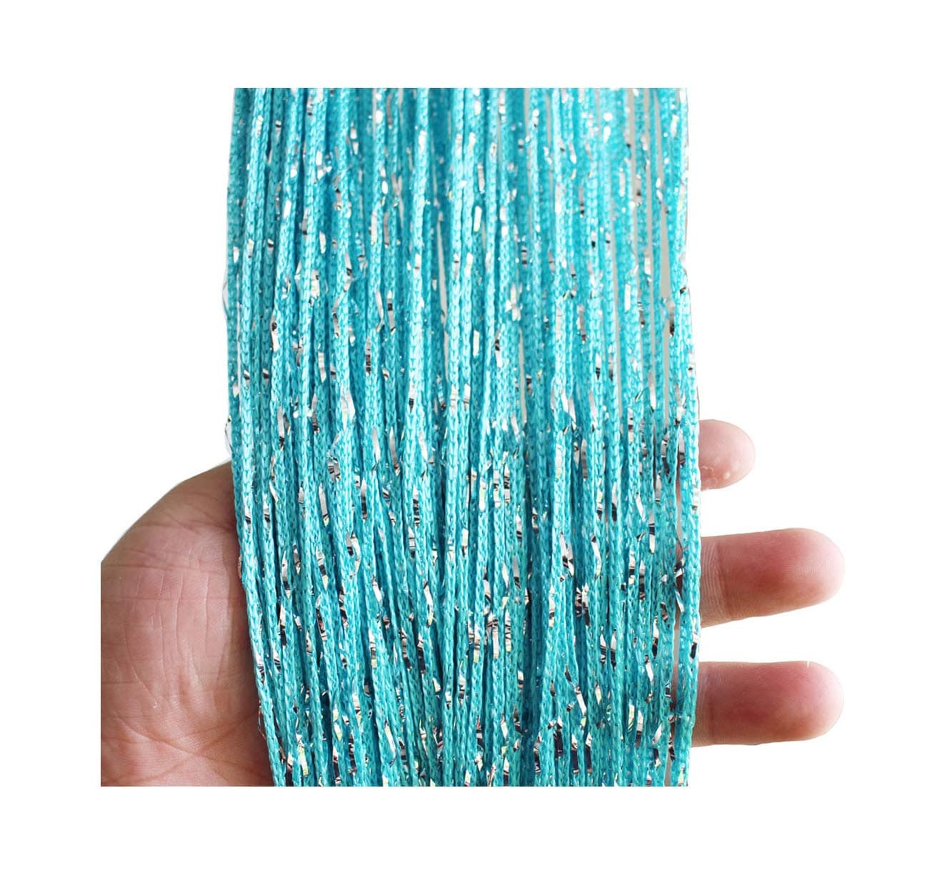 Blue : Eyotool 1x2 M Door String Curtain Rare Flat Silver Ribbon Thread Fringe Window Panel Room Divider Cute Strip Tassel for Wedding Coffee House Restaurant Parts, Blue
