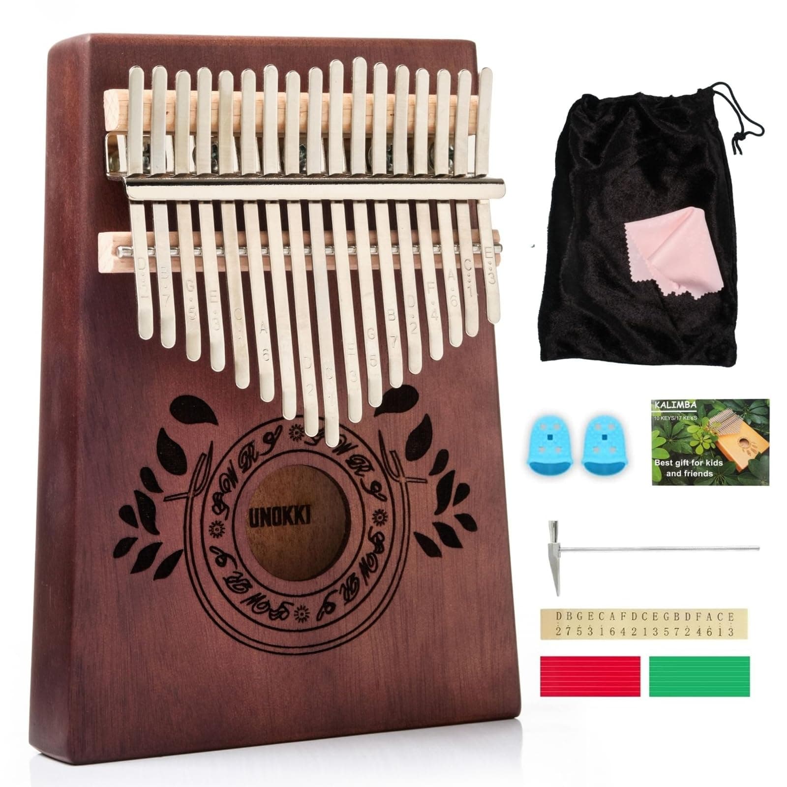 17-Key Kalimba Thumb Piano - Portable Mahogany Percussion Mbira Instrument - Beginner Tuning Set, Music Instruments for Kids Gifts - Dark Brown