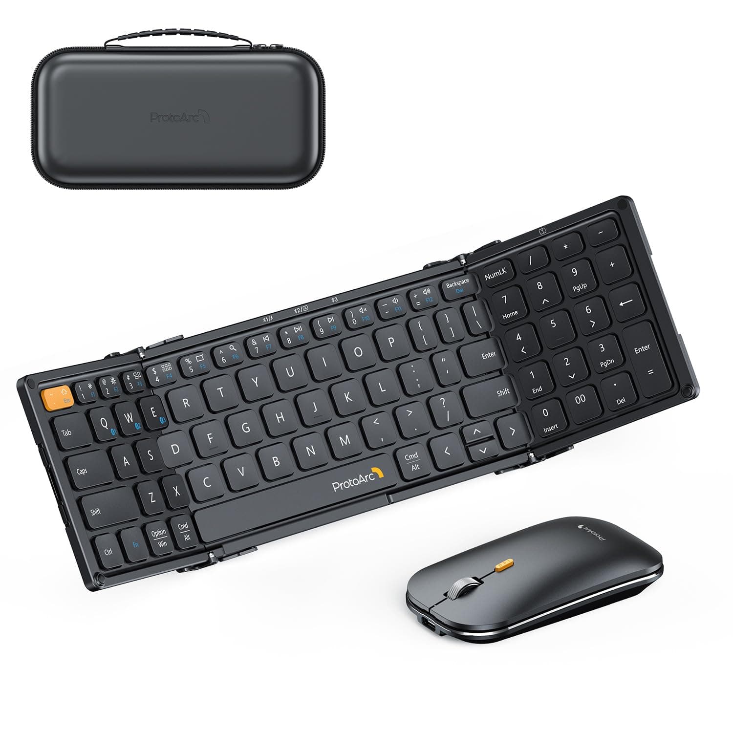 ProtoArc Foldable Compact Keyboard and Mouse, XKM01 Mini Portable Bluetooth Keyboard Mouse Set, Folding Travel Keyboard for iPad iPhone Mac Android Windows, Sync Up to 3 Devices