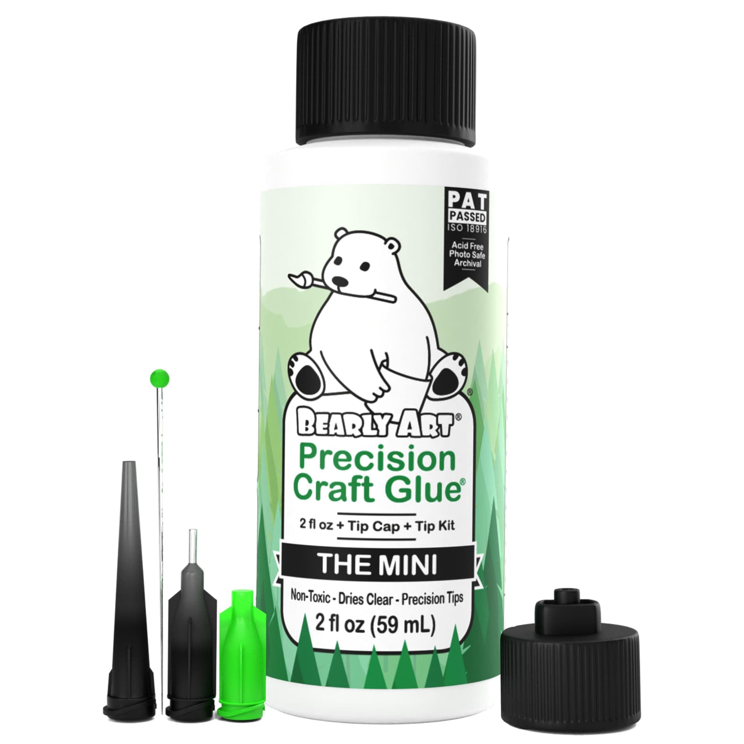 Precision Craft Glue - The Mini - 2fl oz with Tip Kit - Dries Clear - Non-Toxic - Metal Tip - Wrinkle Resistant - Flexible and Crack Resistant - Strong Hold Adhesive - Made in USA