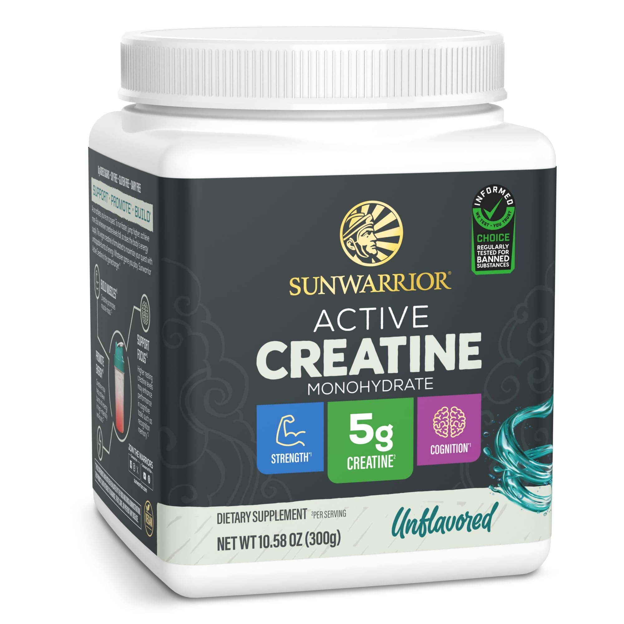 Active Creatine Monohydrate Powder | Support Brain & Cognition - Promote Strength - Build Muscle Mass | Micronized & Easily Mixes 300g Tub (60 Serve) | Unflavored Vegan Keto Friendly
