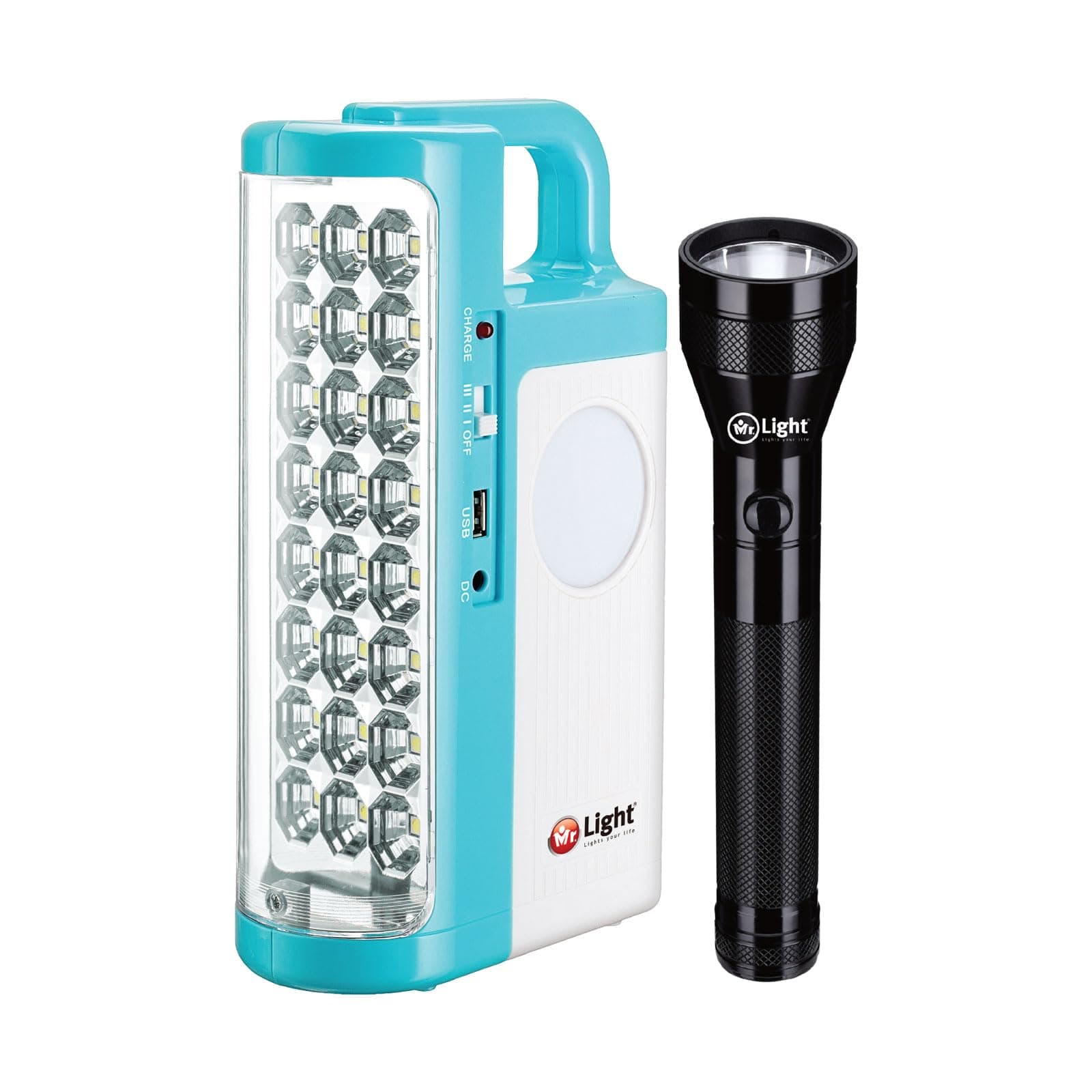 Mr. Light 2 In 1 Rechargeable Emergency Lantern and Torch 2 Sides Light, With Solar Charger Jack, High Brightness And Long Life, Working Time 5 To 12 Hours For Outdoor Camping - MR64