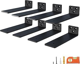 NEODROP 8-Pack 6 Inch Floating Shelf Brackets, Heavy Duty Hidden Shelves Bracket for Small Shelf, Kitchen Shelf, Nursery Shelf, Black Powder Coated Steel