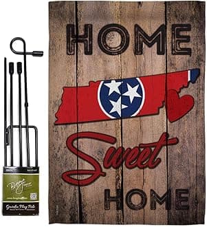 State Tennessee Home Sweet Garden Flag Set with Stand Americana States USA American Territories Republic Country Particular Area Small Decorative Gift Yard House Banner Double-Sided Made In 13 X 18.5