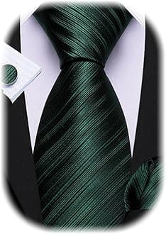 Barry.Wang Tie Sets for Men Silk Stripe Necktie Woven Checkered Handkerchief Cufflinks Formal Business Wedding