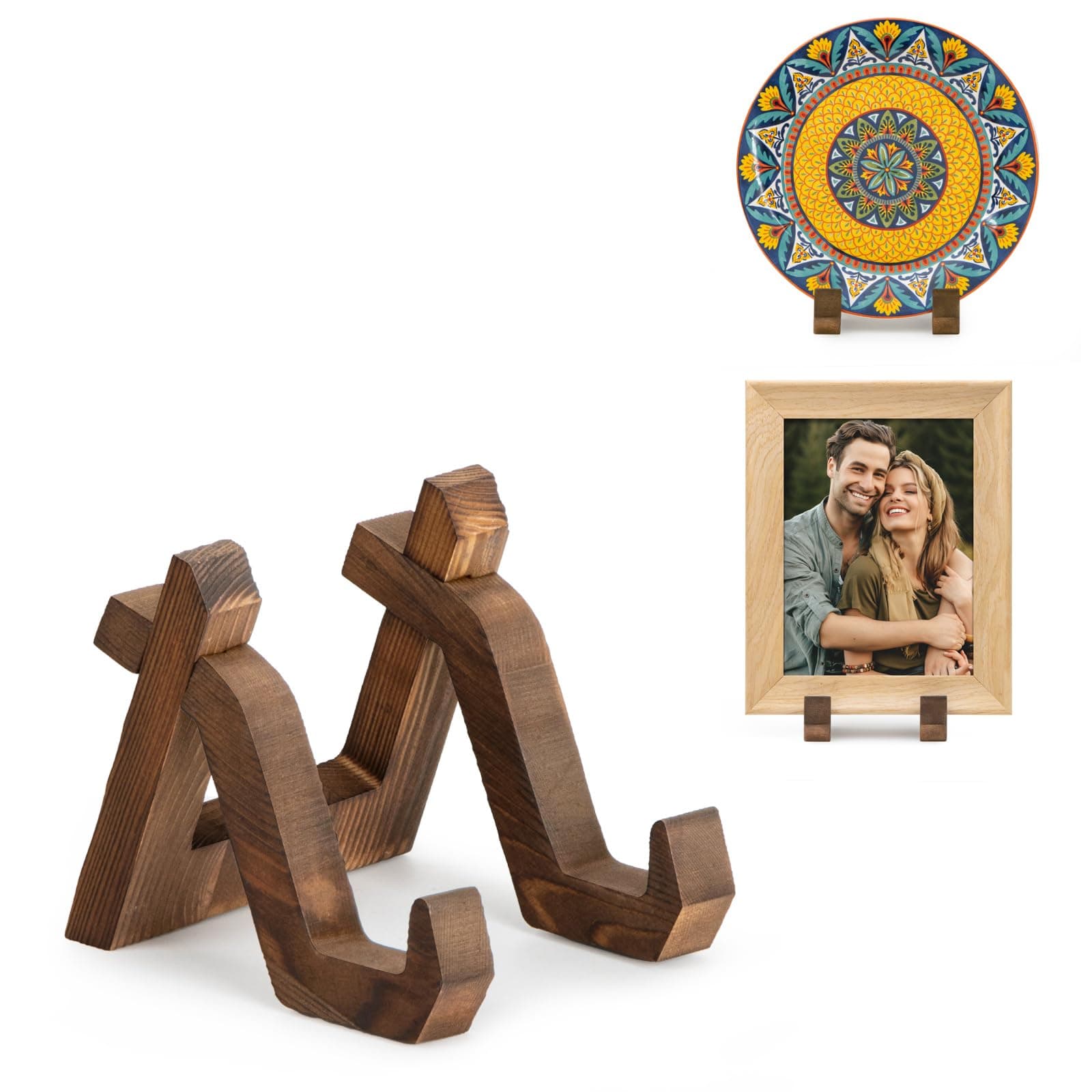 Plate Display Stand, 4 Inch Plate Holder for Displaying, Decorative Picture Frame Dish Photo Plaque Platter Wood Stand