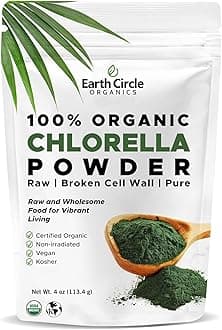 Earth Circle Organics Organic Chlorella Powder Superfood | Kosher | Broken Cell Wall Chlorophyll, Vegan, Super Green Algae, Clean Chlorella, High in Protein, Fiber & Amino Acids - 4oz