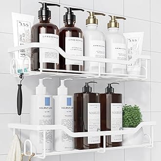 Shower Caddy Large - Adhesive Shower Organizer, Stainless Steel Shelf for Inside Shower, No Drill Bathroom Organizers and Storage, Home Decor Accessories, 2 Pack, White