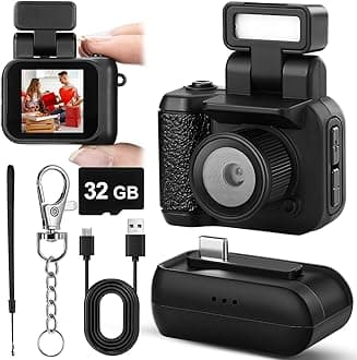 Mini Digital Camera Keychain with Flash Light 1080p Tiny Camera Mini Retro Micro Dv/Camcorder with 600 Mins Battery Portable Recorder for Valentine's Gifts Travel Study Recording(Black,32 Gb)