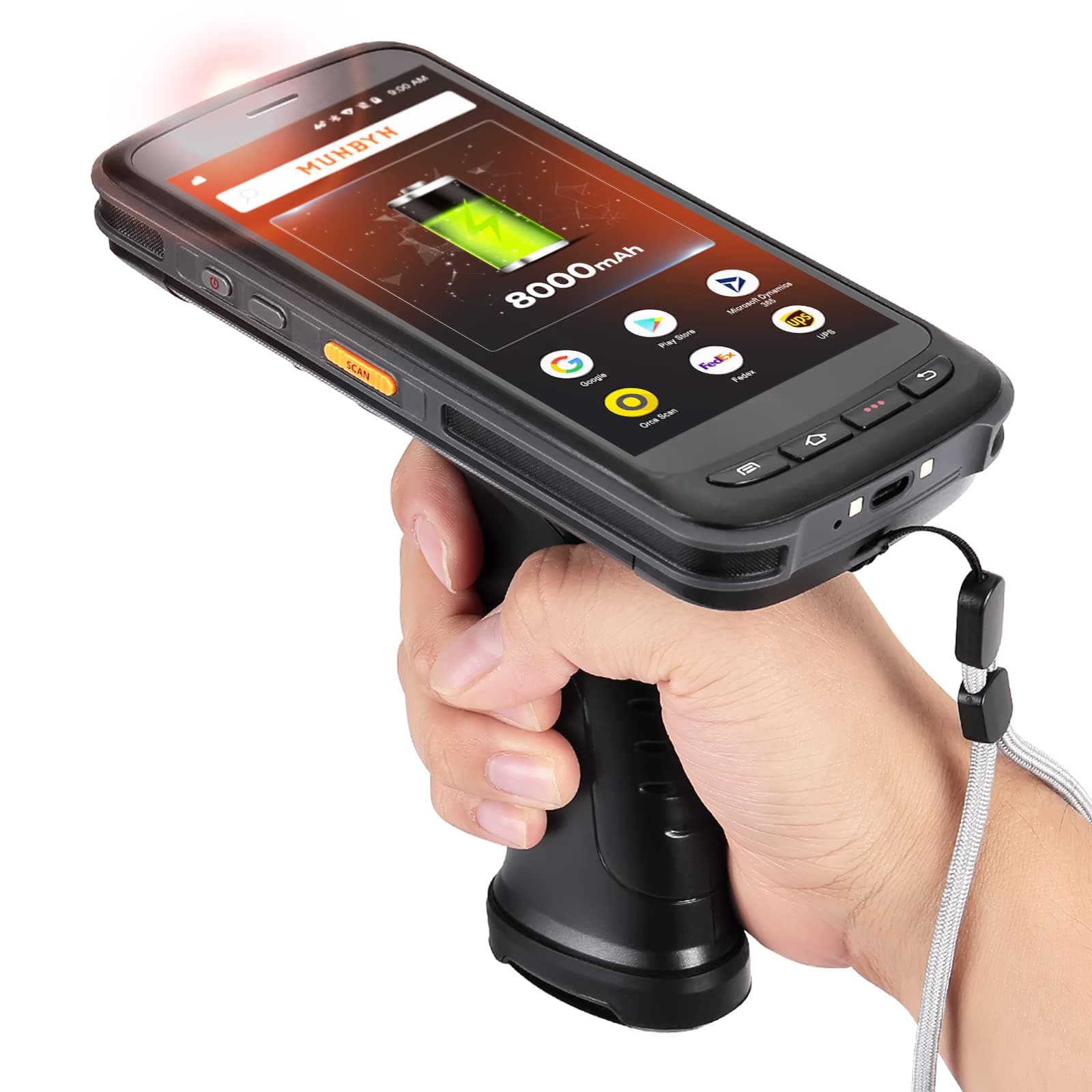 MUNBYN Android 13 Barcode Scanner Handheld Mobile Computer 1D/2D QR, US Repair Center, 2 Years No-Charge Repairs, Zebra SE4750 Engine, 8000mAh, Full Screen with Pistol Grip, 4G, Wi-Fi, PDA Scanner