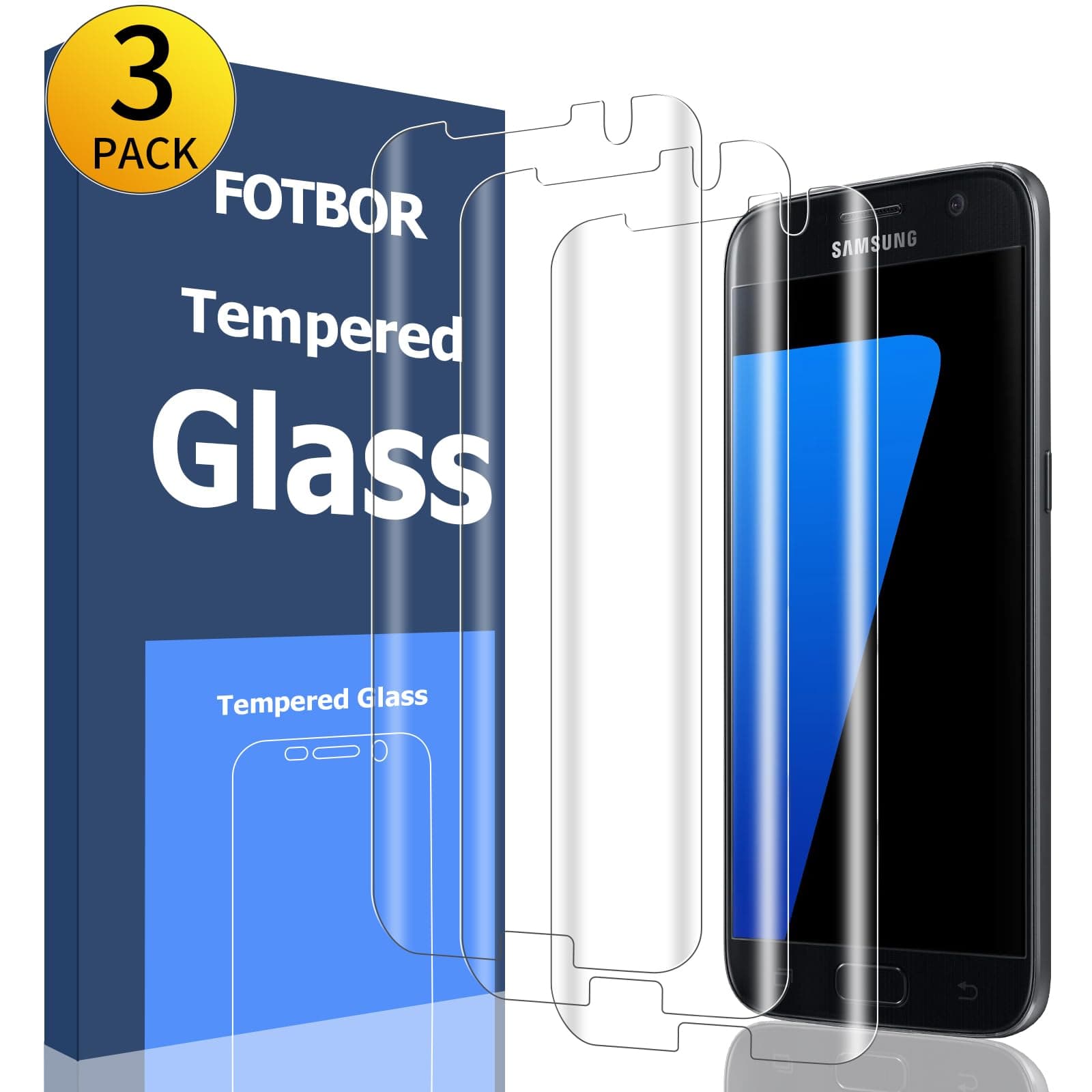 CTREEY [3-Pack] Galaxy S7 Edge Screen Protector Tempered Glass, CTREEY Full Coverage [Case Friendly] HD Clear Screen Protector Samsung Galaxy S7 Edge [Edge to Edge][Anti-Bubble ] (Glass (Ultra-Clear))