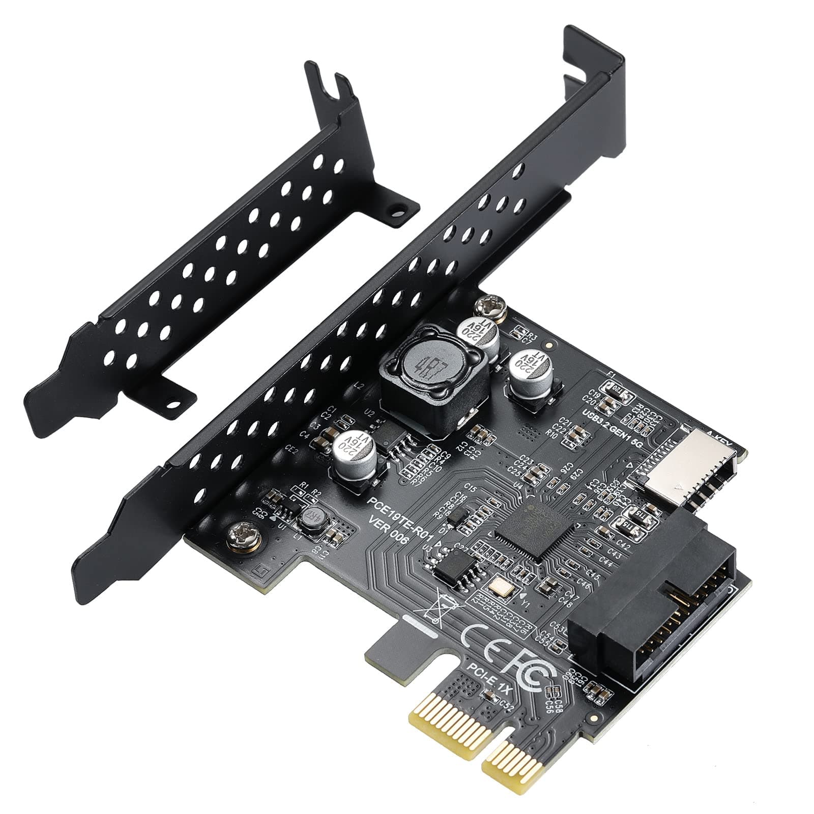 PCI-E 1X to USB 3.2 GEN1 5Gbps 20pin Front Panel Header (to Type-c Front Panel Header) + USB 3.0 19Pin Socket Expansion Card,Type-E Internal 20-pin Front Panel Connector Riser Card
