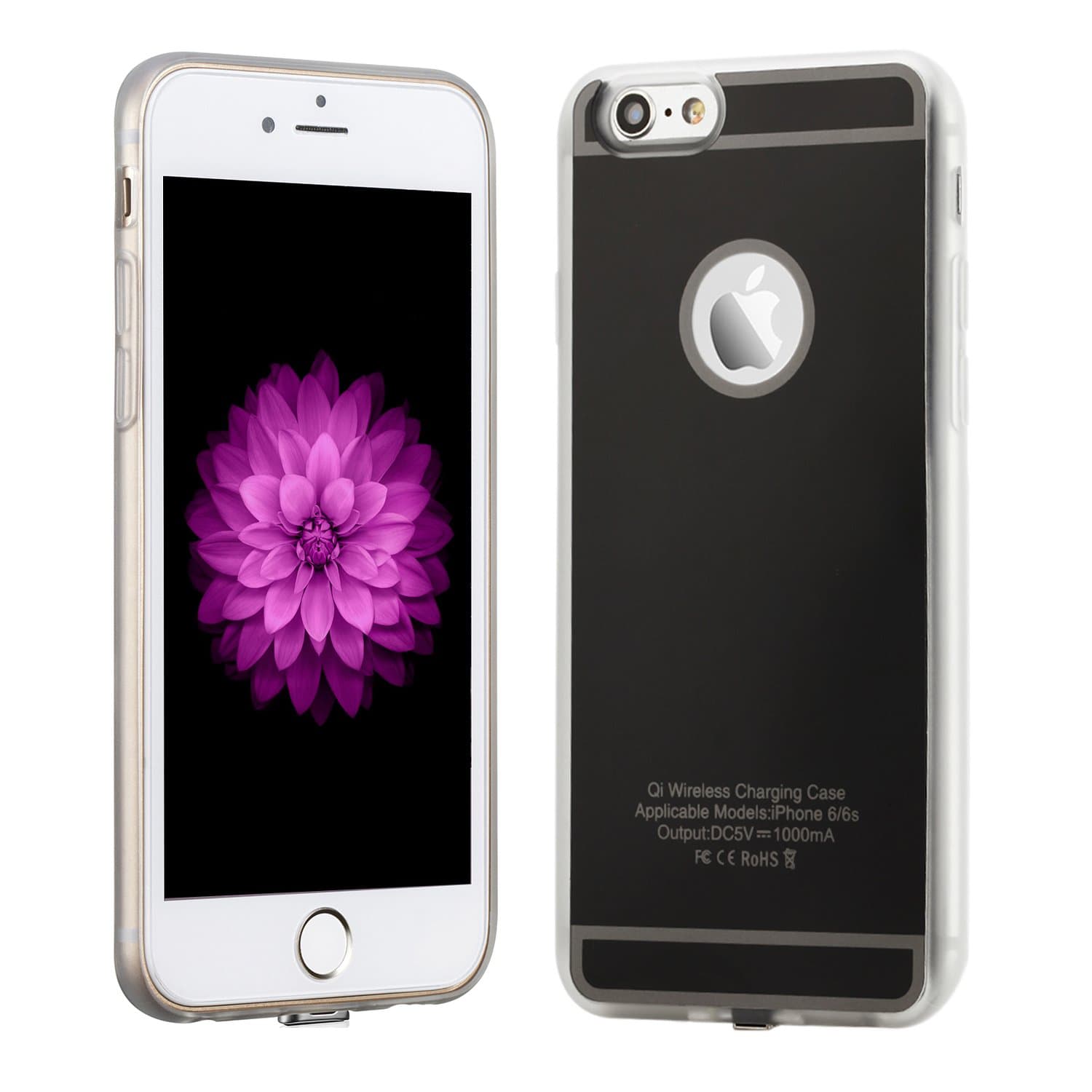 Antye Qi Wireless Charger Charging Receiver Case for iPhone 6 / 6S, Ultra-Slim TPU Back Cover with Flexible Lightning Connector, Black