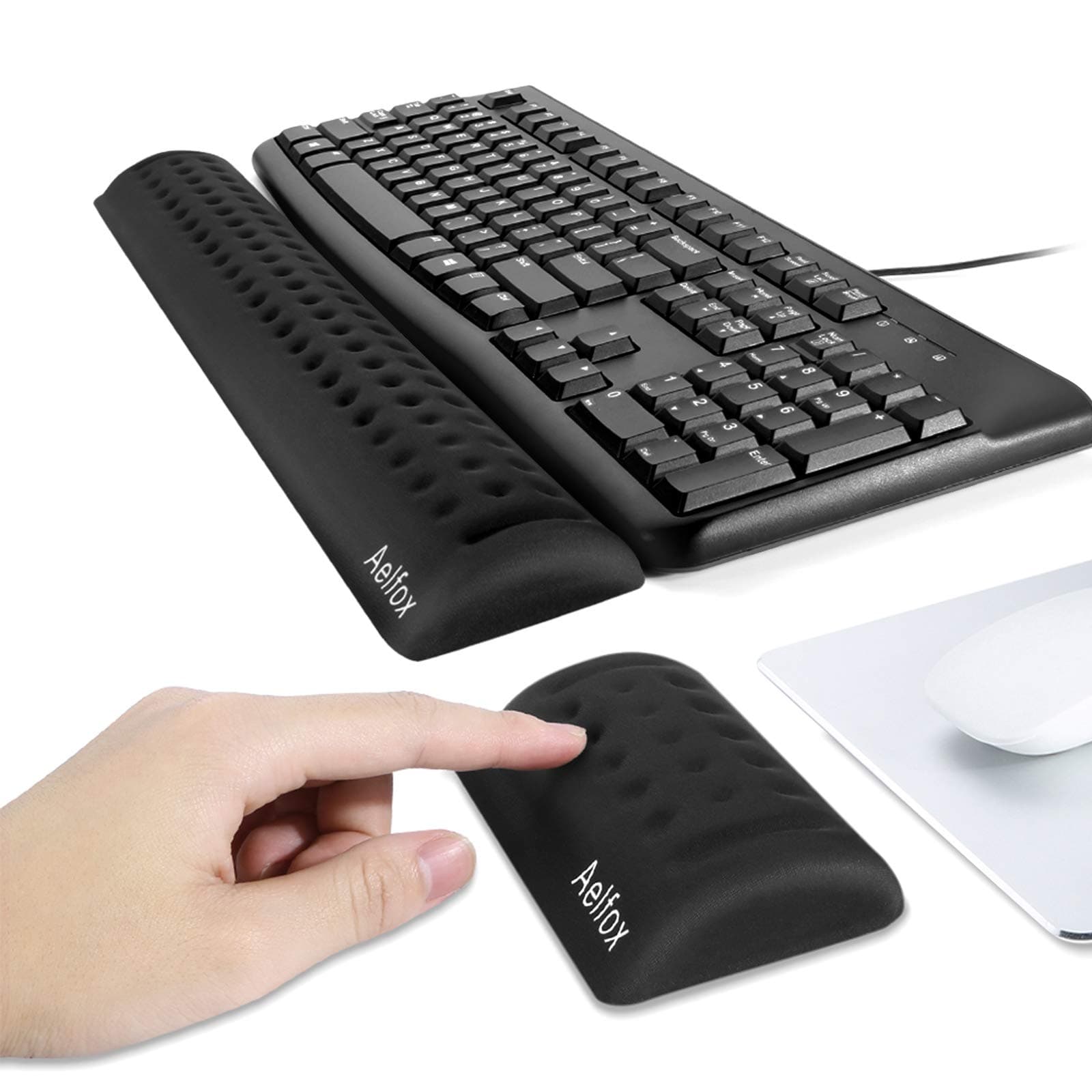 Aelfox Memory Foam Keyboard Wrist Rest&Mouse Pad Wrist Support, Ergonomic Design for Office, Home Office, Laptop, Desktop Computer, Gaming Keyboard (Black)
