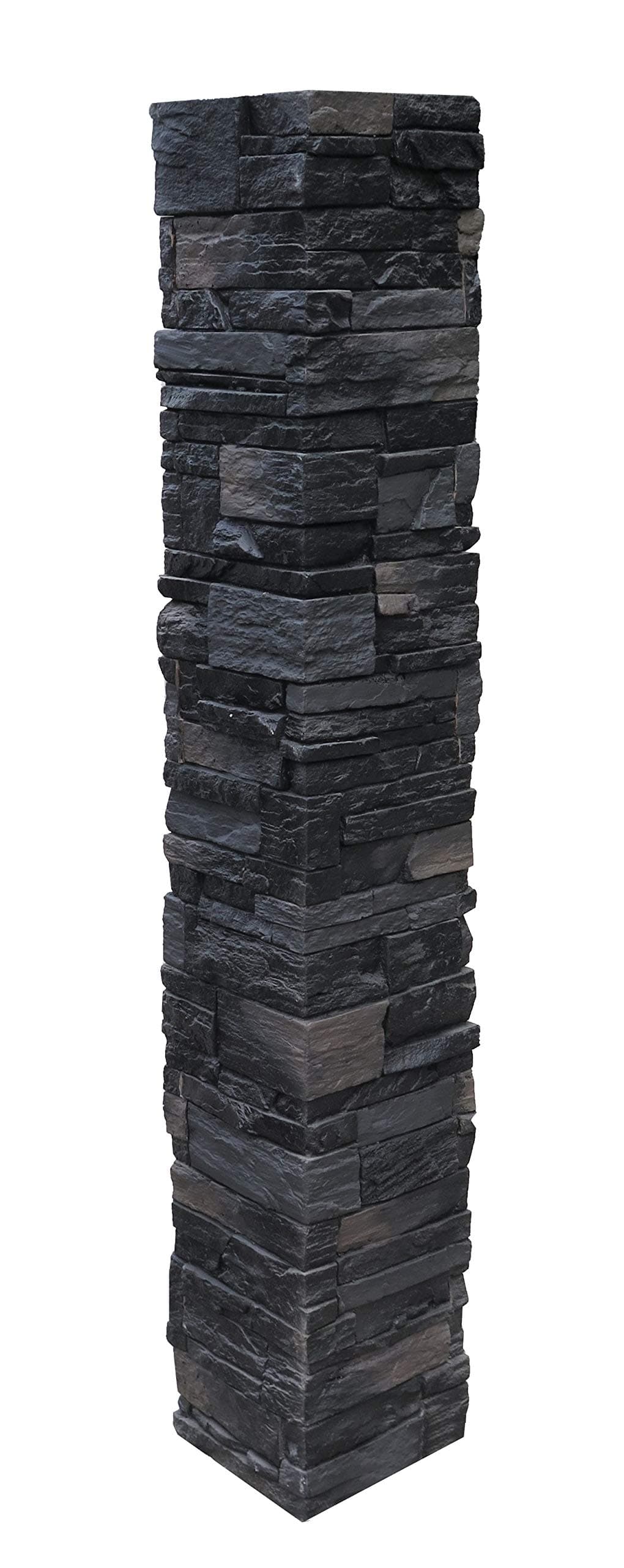 NextStone Country Ledgestone 2pc Split Faux Stone Post Cover - 8" x 8" x 47" - Andean Onyx for Home Improvement/DIY Friendly