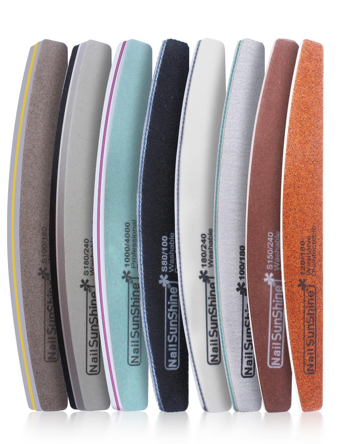 8 Pcs Nail File and Buffer Set, Nail Polisher Grit 80/100/120/150/180/240/1000/4000 Nail Buffer File Block for Nail Trimming Manicure Tools