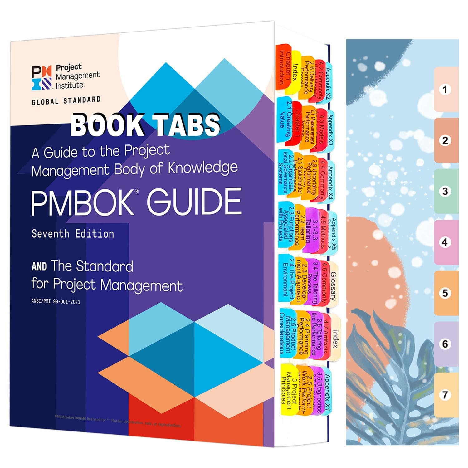 Index Tabs for PMBOK 7th Edition and The Standard for Project Management,56 Color Coded Laminated Tabs, 34 Section Book Guide Tabs with 22 Blank Tabs, Alignment Card,Bookmarker (Book not Included)