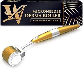 Derma Roller for Skin, Hair & Beard – Women and Men Titanium Microneedling Roller for Face & Scalp, Safe & Easy to Use - Premium Gold