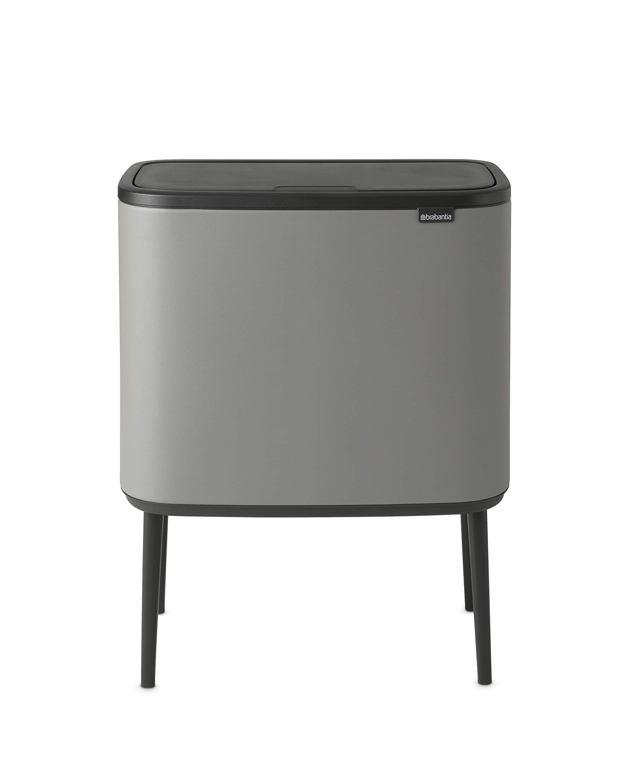 Bo Touch Top Kitchen Trash Can with Dual Compartments & Raised Legs | Mineral Gray | 3 + 6 Gal Inner Buckets | Soft-Close Garbage Can, Stay-Open Lid | Fits Against Wall | + Trash Bags