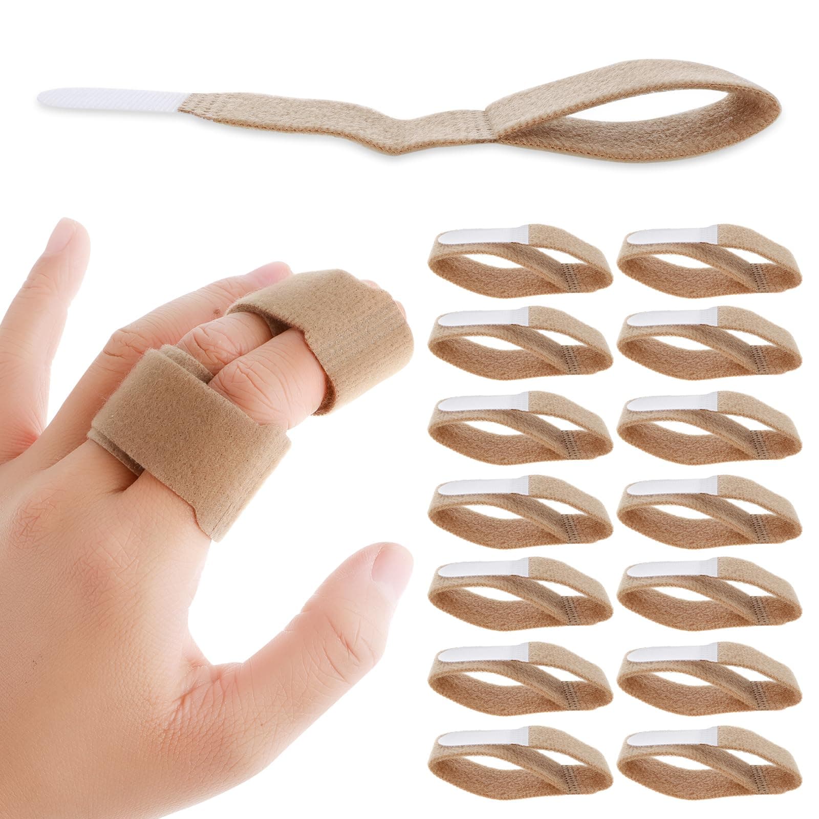 14 Pack Finger Buddy Straps, Buddy Tape Finger Splints No Slip Hook and Loop Finger Splints Washable and Reusable Finger Sleeves Protectors for Jammed Swollen Dislocated Joint(Natual)