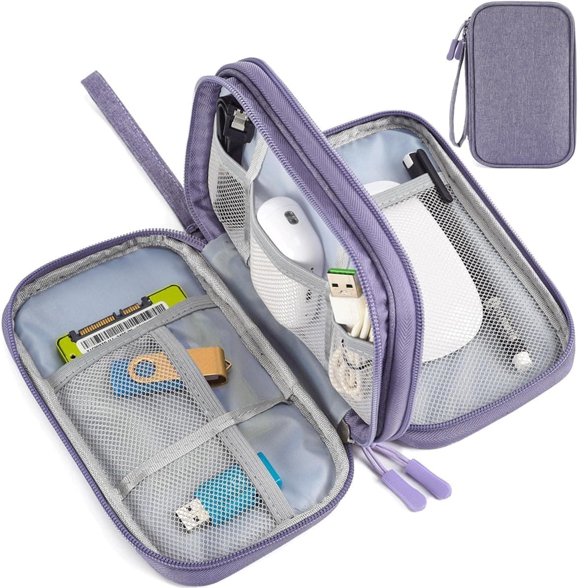 Electronic Organizer Travel Cable Accessories Bag, Electronic Organizer Case, Electronic Accessories Organizer Bag for Power Bank, Charging Cords, Chargers, Mouse, USB Cable, Earphones (Purple)