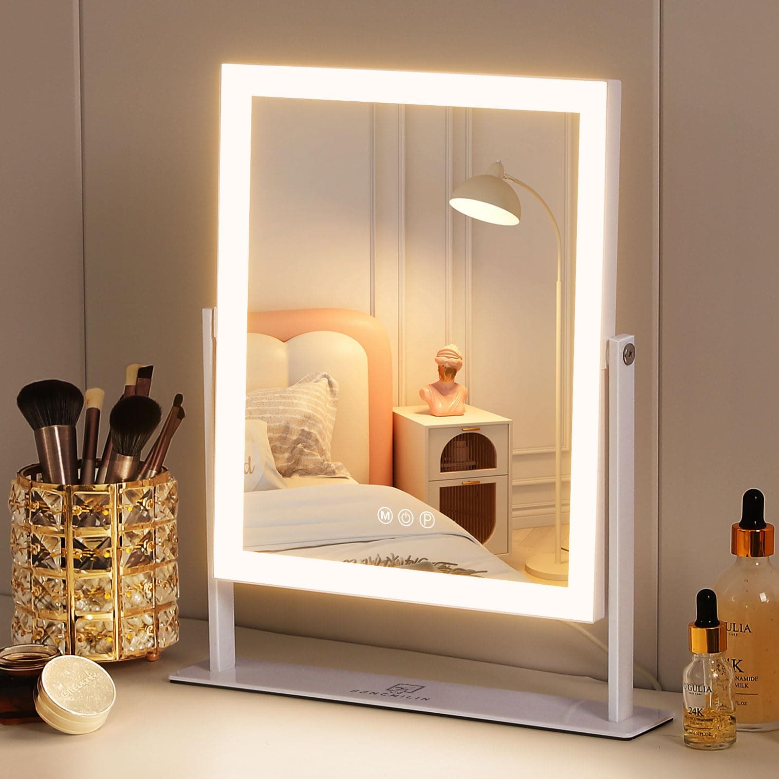 Vanity Mirror with Lights Light Strip Makeup Mirror 3 Color Modes Makeup Mirror with Lights Hollywood Mirror Smart Touch Control 10X Magnification 360°Rotation
