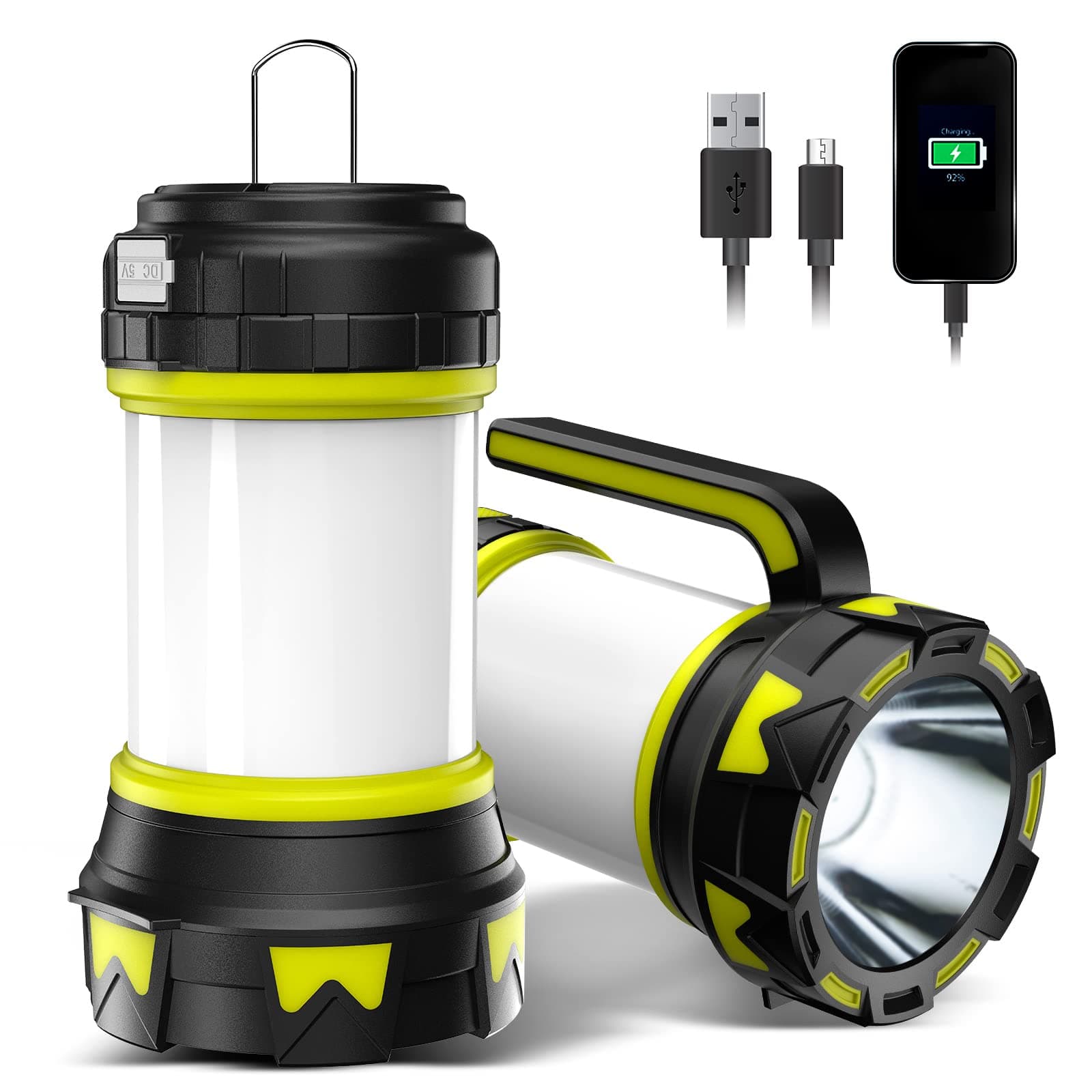Rechargeable Flashlights Camping Lantern,6 Modes LED Bright Flashlight 3000mAh Battery, IPX4 Waterproof, Emergency Flashlight Lantern for Outdoor， Hurricane, USB Cable Included-1 Flashlight