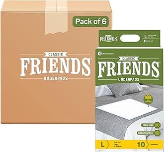 Friends Classic Disposable Underpads,Soft & Super Absorbency - 60x90 cm (Pack of 6).