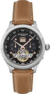 – Men's 43mm Baron Grand Date Calendar Open Heart Automatic Watch with Leather Strap ES-8187