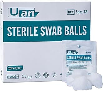 UAN Cotton Sterile Wound Care Swabs - Individually Packaged, Sterilized (Cotton Balls (S) (5pcs/pack))