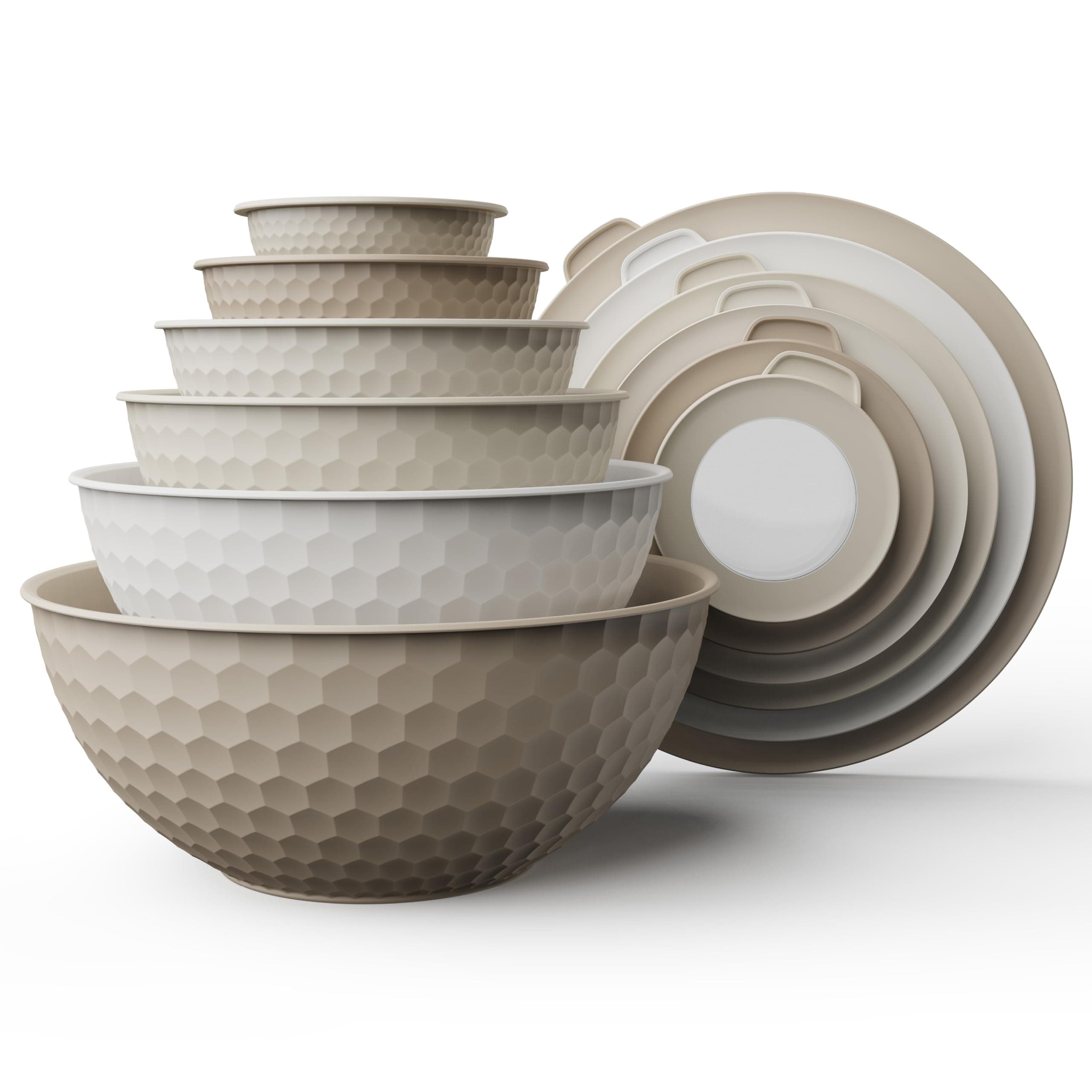 COOK WITH COLOR Mixing Bowls with Lids - 12 Piece Plastic Nesting Bowls Set includes 6 Prep Bowls and 6 Lids, Microwave Safe Mixing Bowl Set, Brown Embossed