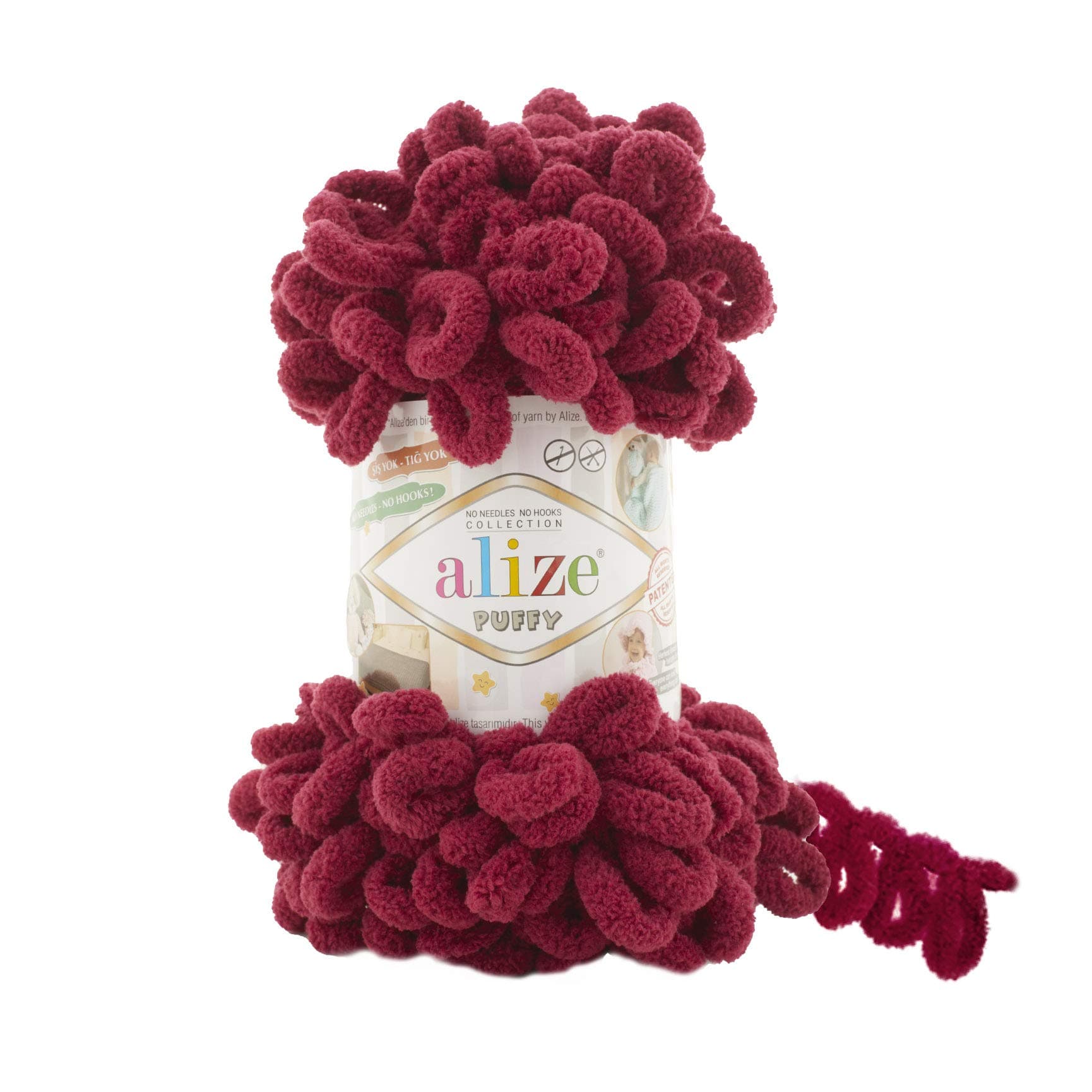 Alize Puffy Knitting Yarn 100 g, Patented Innovation, Loop Knitting without Needles, Colour: 107 Burgundy