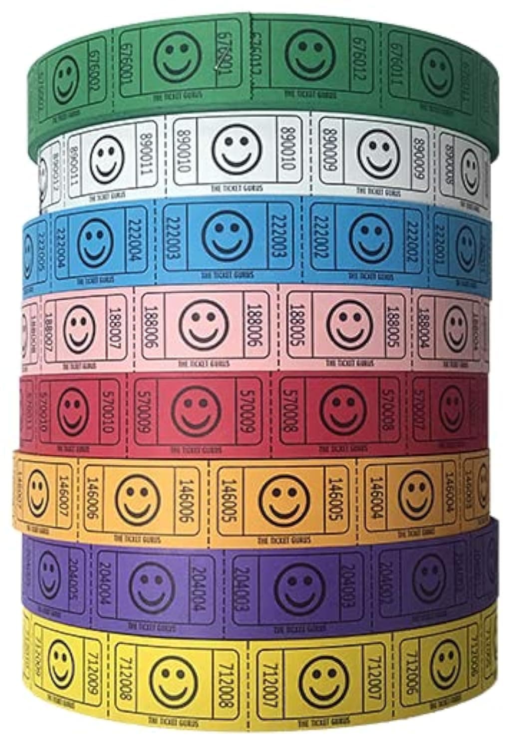 The Ticket Gurus-(4) Single Smile Rolls- 2000 Tickets Per Roll (Assorted 4 Colors)