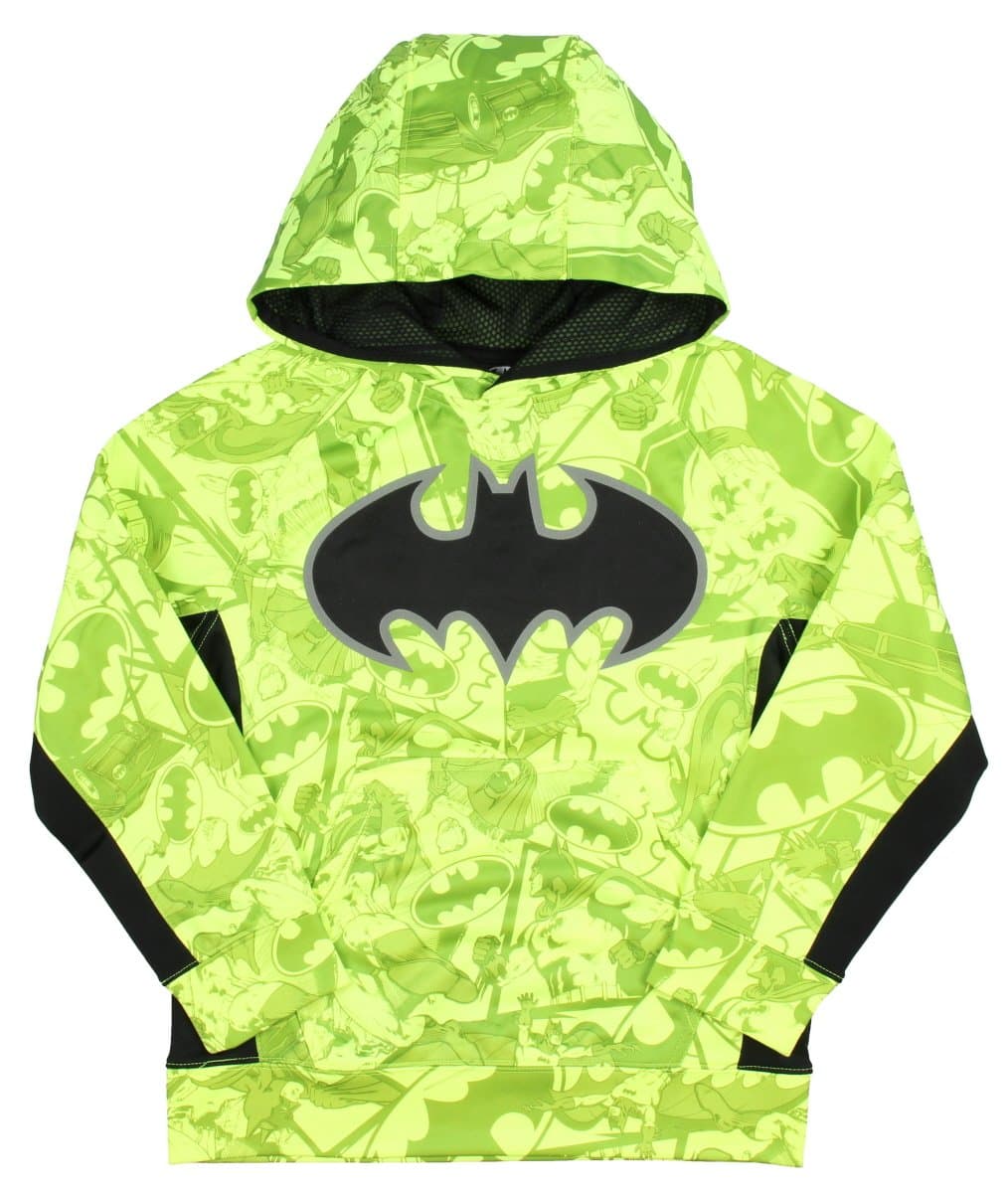 DC Comics Dark Knight Batman All Over Pullover Boys' Hoodie Neon Yellow