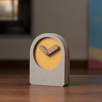 COMMA Haze | Desk & Analog Shelf Clock | Size (13cm X 10cm) (5.11inch X 3.93) | Wooden Finish Table Clock | Battery Operated | Composite Material - Yellow