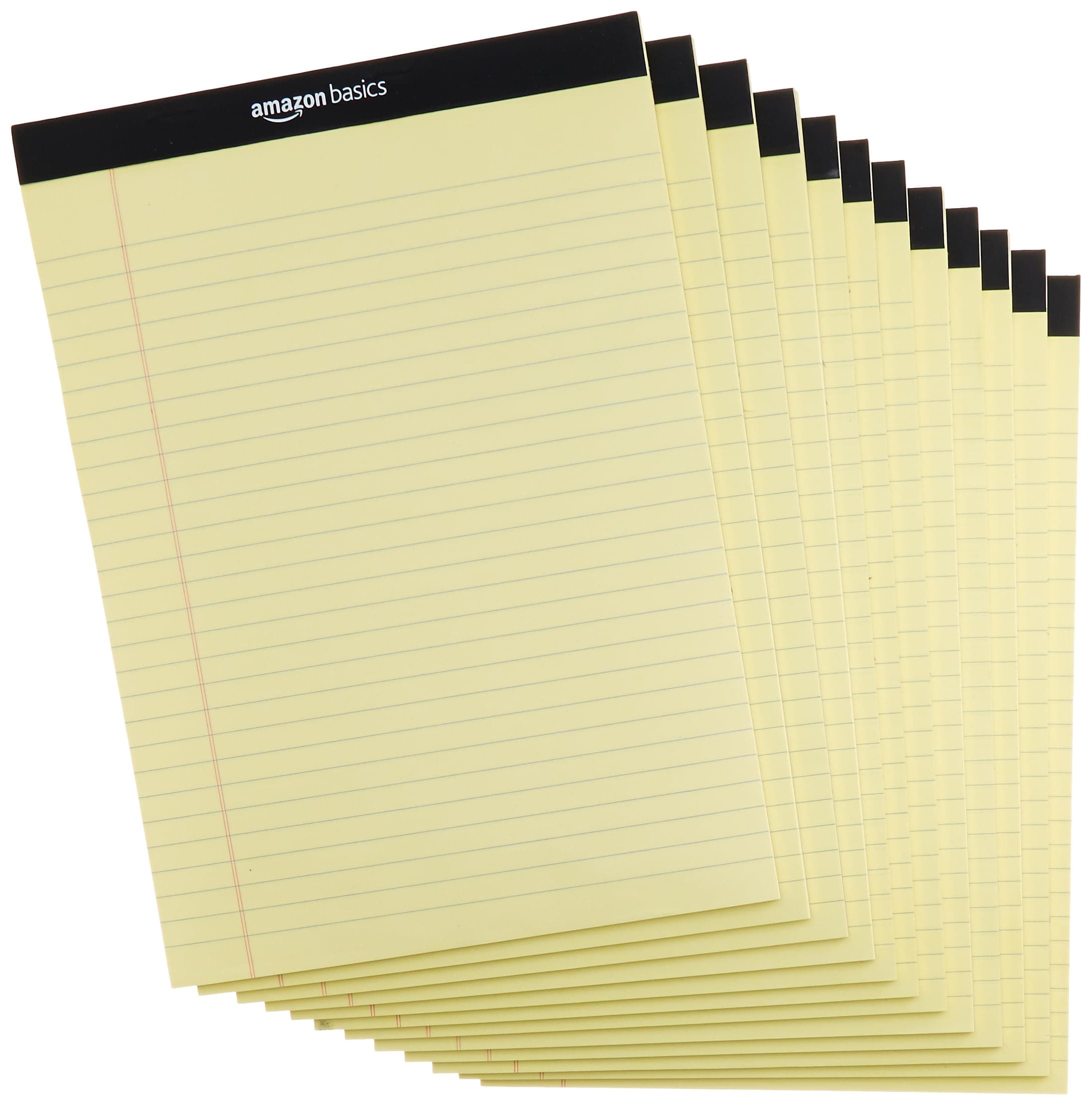 Wide Ruled Lined Writing Pads, 8.5" x 11.75", Canary, 12-Pack of 50 Perforated Sheets, Sturdy Backing