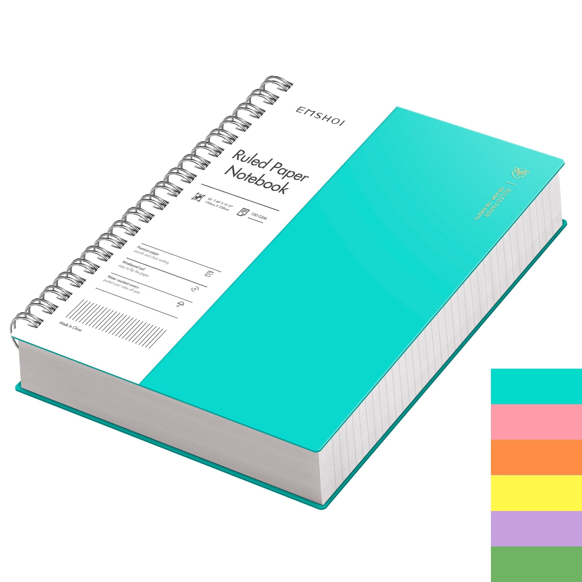 EMSHOI B5 Notebook Lined 300 Pages/150 Sheets, Spiral Notepad Multi-coloured, 100gsm Thick Paper, Waterproof Hardcover, Writing Journal for Women Men Work Office School,19 x 25 cm, LightBlue
