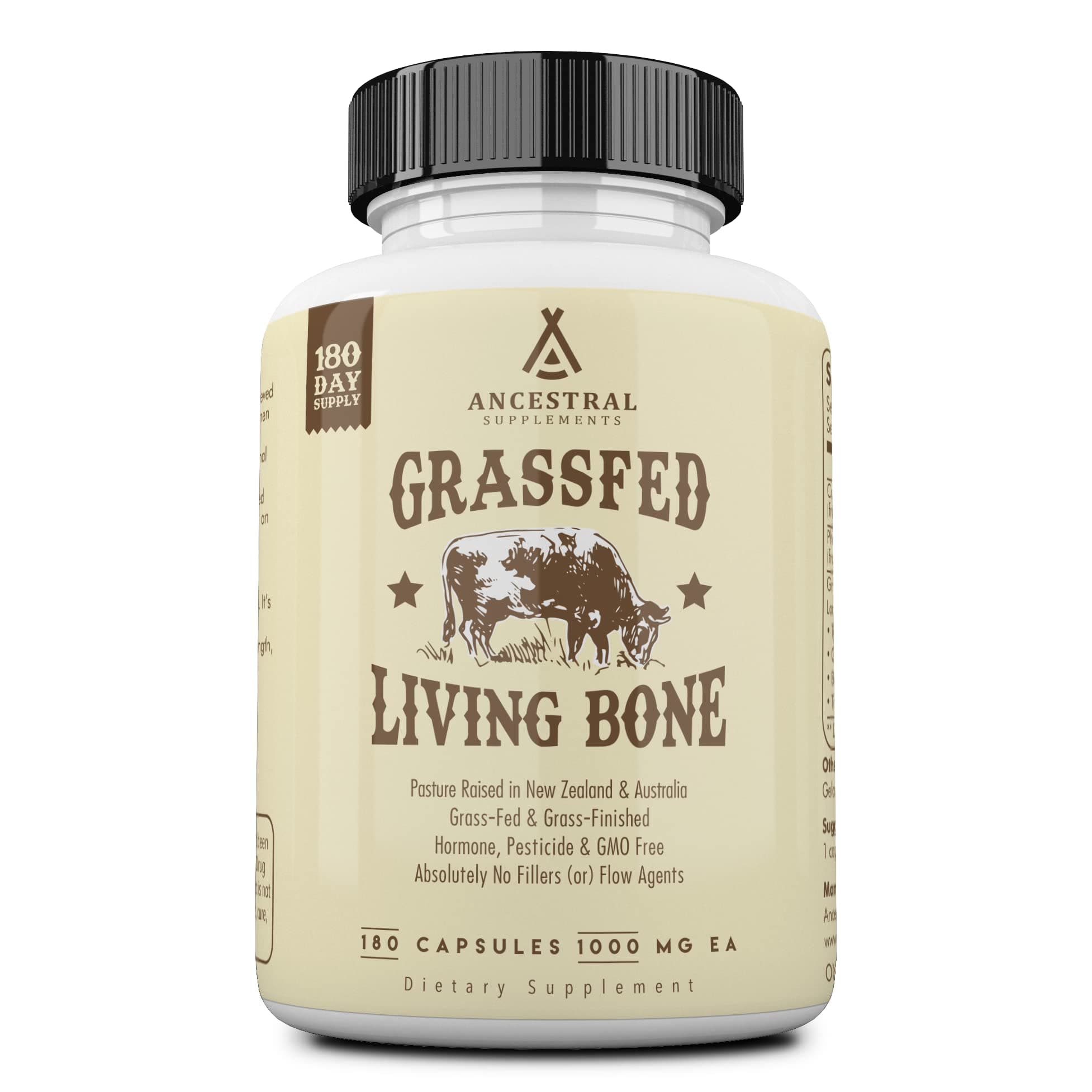 Grass Fed Beef Living Bone Supplement, Bone Meal Capsules Support Bone Health, Oral and Joint Health and Flexibility, Non-GMO, 180 Capsules